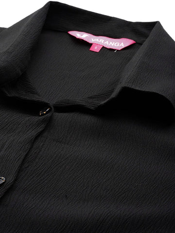 Varanga Women Black Shirt Collar Gather Detailed  Co-Ord Set